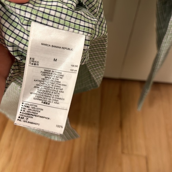 Banana republic men’s green non iron slim fit checkered button down shirt size M - Picture 4 of 6